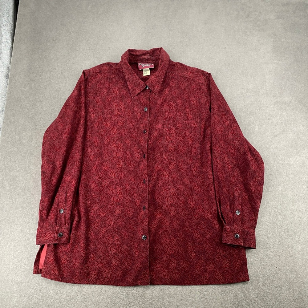 Denim & Co. Vintage Red Animal Print Button Down Shirt 1X Long Sleeve Burgundy